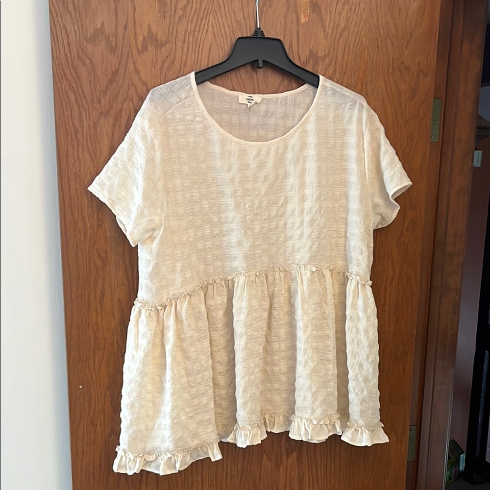 Entro Cream Ruffled Peplum Blouse